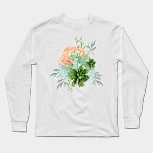 Pretty Peach and Green Succulents Cluster Bouquet Long Sleeve T-Shirt